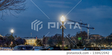 View of East Wing construction near the White House in Washington D.C. during dusk View of East Wing construction near the White House in Washington D.C. during dusk 138422042