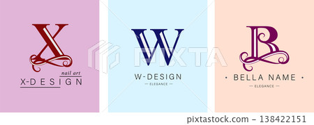 Logo X, capital letter W, B. Monogram of Botanical Minimalistic, Initial. with Organic Plant Elements. Logo X, capital letter W, B. Monogram of Botanical Minimalistic, Initial. with Organic Plant Elements. 138422151