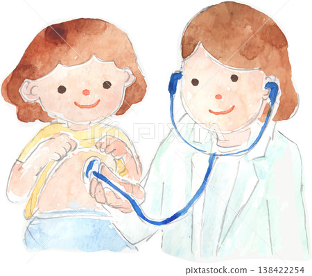 用聽診器檢查兒童的插圖。 用聽診器檢查兒童的插圖。 138422254