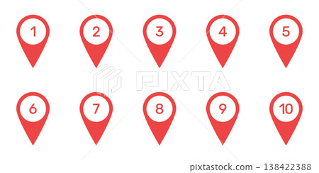 Numbered Location Pin Solid Icon Set. Sequential Navigation, Route Planning, And Geolocation Markers Silhouette Symbol Collection. Map Pointer With Numbers. Isolated Vector Illustration Numbered Location Pin Solid Icon Set. Sequential Navigation, Route Planning, And Geolocation Markers Silhouette Symbol Collection. Map Pointer With Numbers. Isolated Vector Illustration 138422388