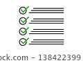 Checklist with green check marks and text lines minimal clean list interface concept for task completion approval workflow productivity planning organization simple ui design illustration 138422399