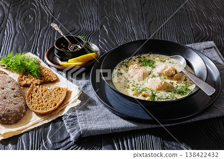 swedish laxsoppa creamy salmon soup in a bowl swedish laxsoppa creamy salmon soup in a bowl 138422432