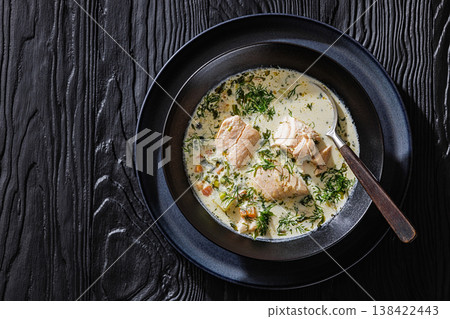 swedish laxsoppa creamy salmon soup in a bowl swedish laxsoppa creamy salmon soup in a bowl 138422443