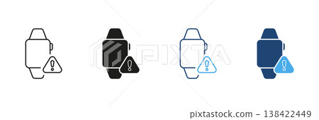 Smartwatch With Alert Symbol Icon Set. Notification, Warning, And System Alert Outline And Silhouette Symbol Collection. Wearable Technology Alert. Isolated Vector Illustration 138422449
