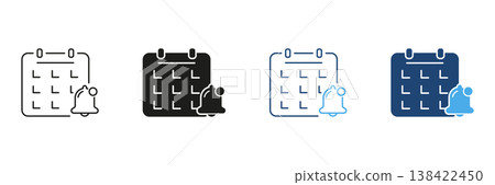 Calendar With Notification Bell Icon Set. Event Reminder, Scheduling, And Alert Management Outline And Silhouette Symbol Collection. Time Management And Planning. Isolated Vector Illustration Calendar With Notification Bell Icon Set. Event Reminder, Scheduling, And Alert Management Outline And Silhouette Symbol Collection. Time Management And Planning. Isolated Vector Illustration 138422450