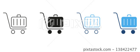 Luggage Trolley Icon Set. Travel And Airport Baggage Handling Symbol Collection. Suitcase Transportation And Logistics Representation. Isolated Vector Illustration 138422477