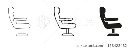 Airplane Seat Side View Featuring Comfortable Passenger Chair with Armrest and Support, Airline Cabin Travel Line and Solid Icon Set. Isolated Vector Illustration Airplane Seat Side View Featuring Comfortable Passenger Chair with Armrest and Support, Airline Cabin Travel Line and Solid Icon Set. Isolated Vector Illustration 138422482