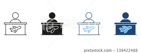 Airline Check-In Desk Icon Set. Airport Service, Passenger Assistance, And Flight Information Outline And Silhouette Symbol Collection. Travel And Aviation Industry. Isolated Vector Illustration Airline Check-In Desk Icon Set. Airport Service, Passenger Assistance, And Flight Information Outline And Silhouette Symbol Collection. Travel And Aviation Industry. Isolated Vector Illustration 138422488
