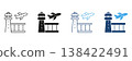 Airport Control Tower And Airplane Icon Set. Aviation Management, Air Traffic Control, And Flight Operations Symbol Collection. Travel And Transportation. Isolated Vector Illustration 138422491