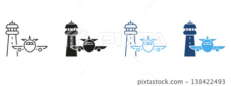 Airplane And Control Tower Icon Set. Aviation Management And Airport Operations Outline And Silhouette Symbol Collection. Flight Navigation And Air Traffic Control. Isolated Vector Illustration Airplane And Control Tower Icon Set. Aviation Management And Airport Operations Outline And Silhouette Symbol Collection. Flight Navigation And Air Traffic Control. Isolated Vector Illustration 138422493