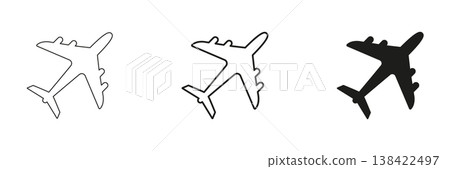 Airplane Icon Set. Aviation, Travel, And Transportation Symbol Collection. Aircraft Silhouette And Outline Design For Flight And Airline Industry. Isolated Vector Illustration 138422497