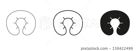 Travel Neck Pillow for Sleep and Comfort During Airplane Journey Featuring U-Shape Cushion With Support Line and Solid Icon Set. Editable Stroke. Isolated Vector Illustration 138422499