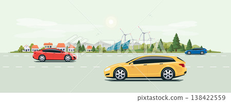 Urban Landscape Street Road with Cars and City Nature Background Urban Landscape Street Road with Cars and City Nature Background 138422559