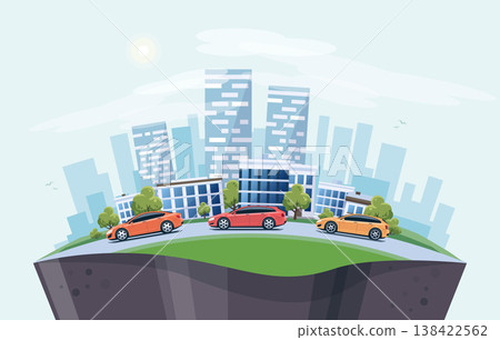 Urban City Landscape Street Road with Skyline on Globe Urban City Landscape Street Road with Skyline on Globe 138422562