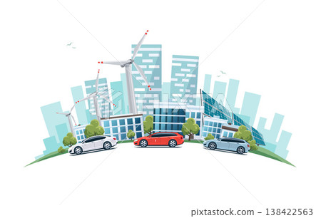 Sustainable City with Cars Street Road and Skyline on Globe Sustainable City with Cars Street Road and Skyline on Globe 138422563