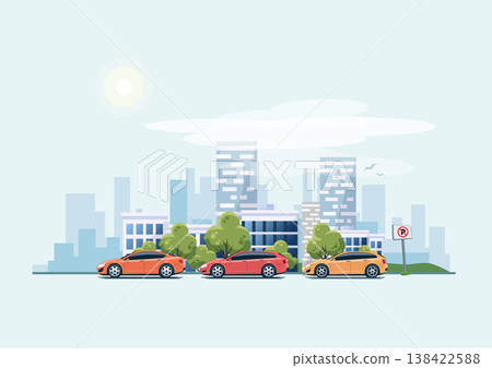 Parking Cars on the street with City Background Parking Cars on the street with City Background 138422588