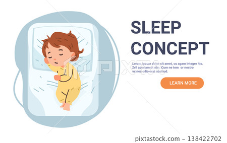 Sleeping child bedtime routine peaceful baby resting in bed cozy pajamas soft colors white background website banner Sleeping child bedtime routine peaceful baby resting in bed cozy pajamas soft colors white background website banner 138422702