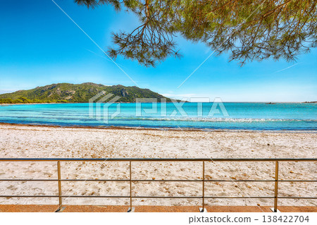 Breathtaking view of beach of Santa Giulia resort. Breathtaking view of beach of Santa Giulia resort. 138422704