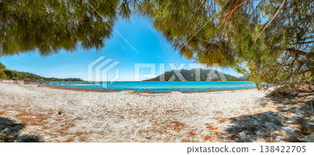 Breathtaking view of beach of Santa Giulia resort. Breathtaking view of beach of Santa Giulia resort. 138422705