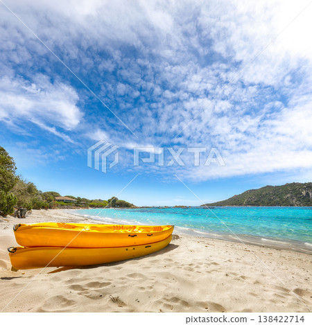 Breathtaking view of beach of Santa Giulia resort. Breathtaking view of beach of Santa Giulia resort. 138422714