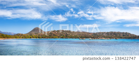 Breathtaking view of beach of Santa Giulia resort. Breathtaking view of beach of Santa Giulia resort. 138422747