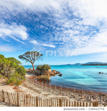 Breathtaking  view of  Palombaggia and Tamaricciu beaches. 138422758
