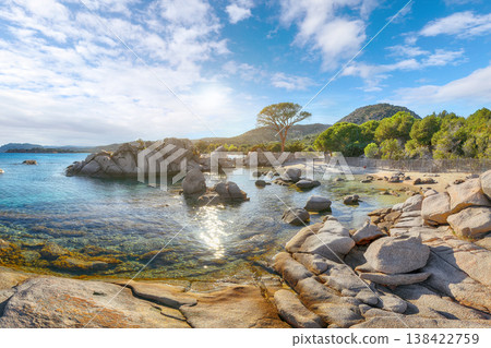 Breathtaking  view of  Palombaggia and Tamaricciu beaches. 138422759