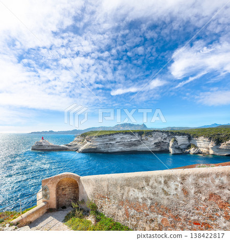 Unbelivable view of lighthouse near old town Bonifacio. Unbelivable view of lighthouse near old town Bonifacio. 138422817