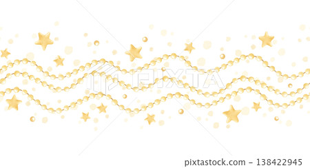 Fairy gold stars and light garland watercolor seamless border on white. Cute pastel yellow stars in simple cartoon style for nursery decor and Christmas designs. Hand drawn background with starry sky Fairy gold stars and light garland watercolor seamless border on white. Cute pastel yellow stars in simple cartoon style for nursery decor and Christmas designs. Hand drawn background with starry sky 138422945