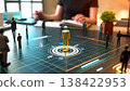 Human resources and talent acquisition concept. Golden man figure standing in the center of a target on a digital grid with other silhouettes background. Headhunting, leadership, recruitment process 138422953