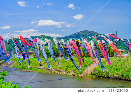 鈴川市，俯瞰丹澤山脈大山的鯉魚旗：200 條鯉魚旗在五月晴朗的天空下飄舞（平塚市） 138423060