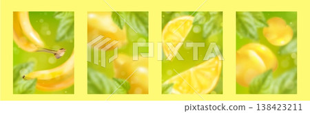 Fresh summer fruit background set, blurred texture 138423211