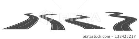Winding road, curved asphalt highway path 138423217