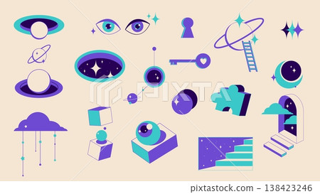 Psychedelic black door portals, eyes and key Psychedelic black door portals, eyes and key 138423246
