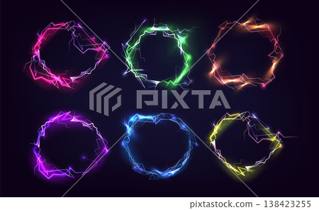 Set of neon electric energy rings on black Set of neon electric energy rings on black 138423255