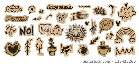 Pack of hand drawn kid doodle stickers Pack of hand drawn kid doodle stickers 138423260
