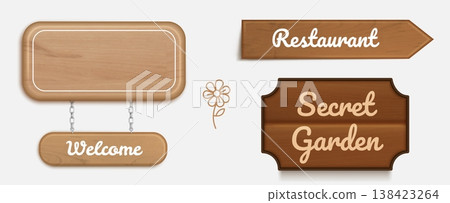 3d realistic wooden sign with vintage texture 138423264