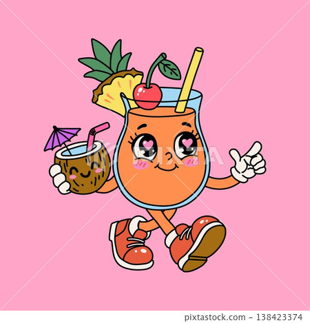 Adorable Juice Glass Mascot with Fruit Drink Cartoon Adorable Juice Glass Mascot with Fruit Drink Cartoon 138423374