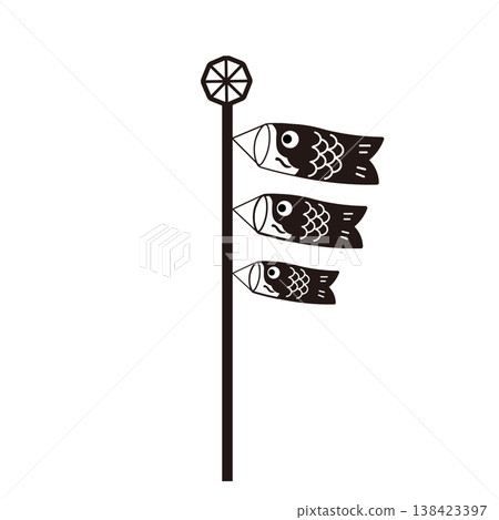 Children's Day material: Monochrome illustration of a carp streamer (koinobori) - simple design Children's Day material: Monochrome illustration of a carp streamer (koinobori) - simple design 138423397