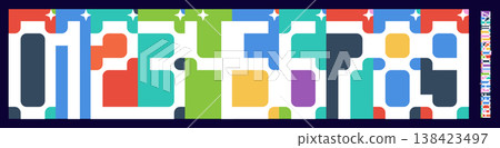 Color Numbers Letters Alphabet Font for Kid Birthday Years Logo, Corporate Anniversary Sign, Race Sport Team Jersey Numeric. Colorful Cutout Paper Typographic Design. Sports Num. Vector Illustration 138423497