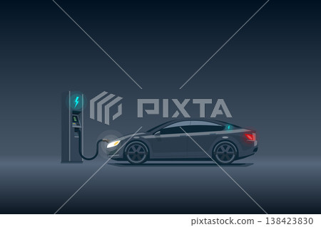 Modern Luxury Electric Car Charging at the Charging Station 138423830