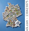 Miniature cityscape shaped as Germany map on flat background - ai generated 138423875