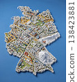 Miniature cityscape shaped as Germany map on flat background - ai generated 138423881
