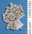 Miniature cityscape shaped as Germany map on flat background - ai generated 138423882