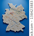 Miniature cityscape shaped as Germany map on flat background - ai generated 138423883