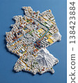 Miniature cityscape shaped as Germany map on flat background - ai generated 138423884