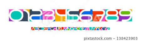 Color Numbers Letters Alphabet Font for Kid Birthday Years Logo, Corporate Anniversary Sign, Race Sport Team Jersey Numeric. Colorful Cutout Paper Typographic Design. Vector Illustration Color Numbers Letters Alphabet Font for Kid Birthday Years Logo, Corporate Anniversary Sign, Race Sport Team Jersey Numeric. Colorful Cutout Paper Typographic Design. Vector Illustration 138423903