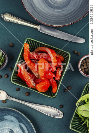 seafood concept with cured salmon pieces 138423932