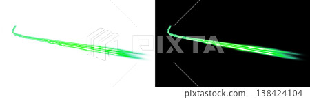 Green neon ray effect on transparent and black backgrounds for digital design 138424104