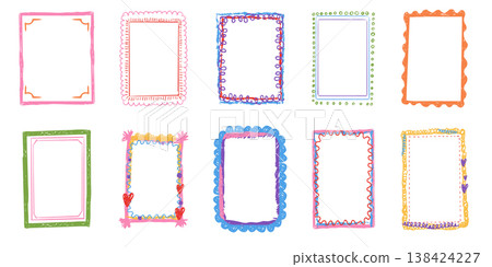Kid frame crayon box, textured whimsical wax pen border set. Playful frames for kids kindergarten, preschool, school designs, text areas and creative layouts. Kid frame crayon box, textured whimsical wax pen border set. Playful frames for kids kindergarten, preschool, school designs, text areas and creative layouts. 138424227